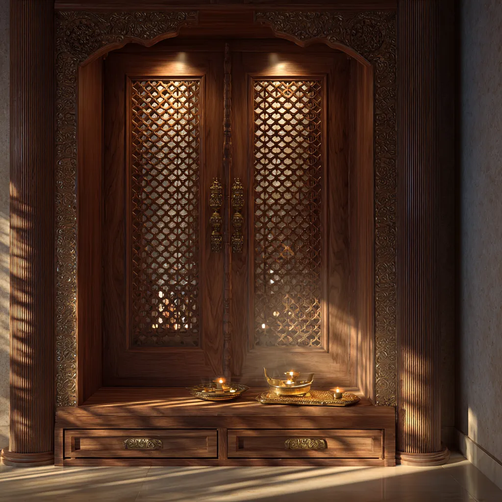 Jaali Wooden Mandir Design for Home