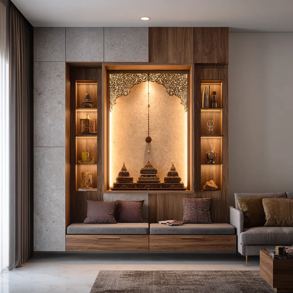 Living Room Wooden Temple Design