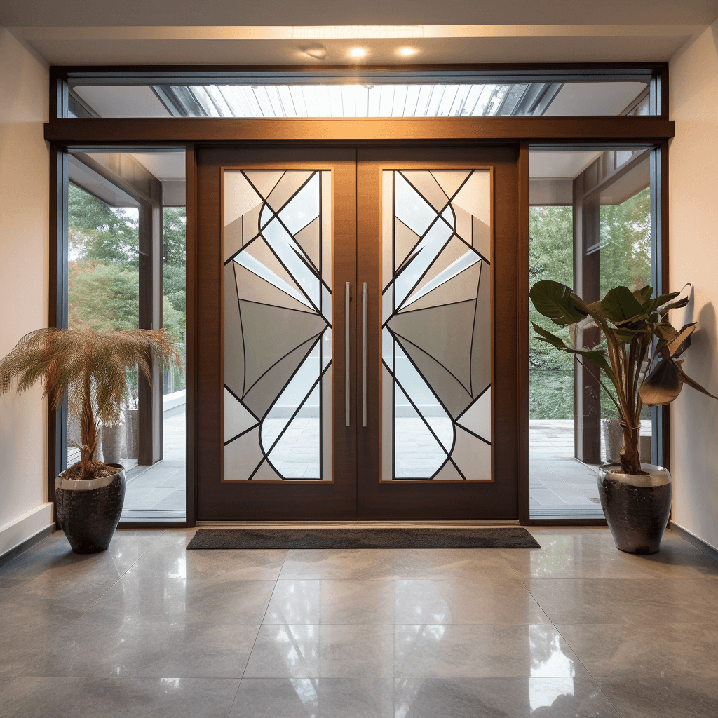 Main Hall Double Door Design With Large Sized Glass Panels
