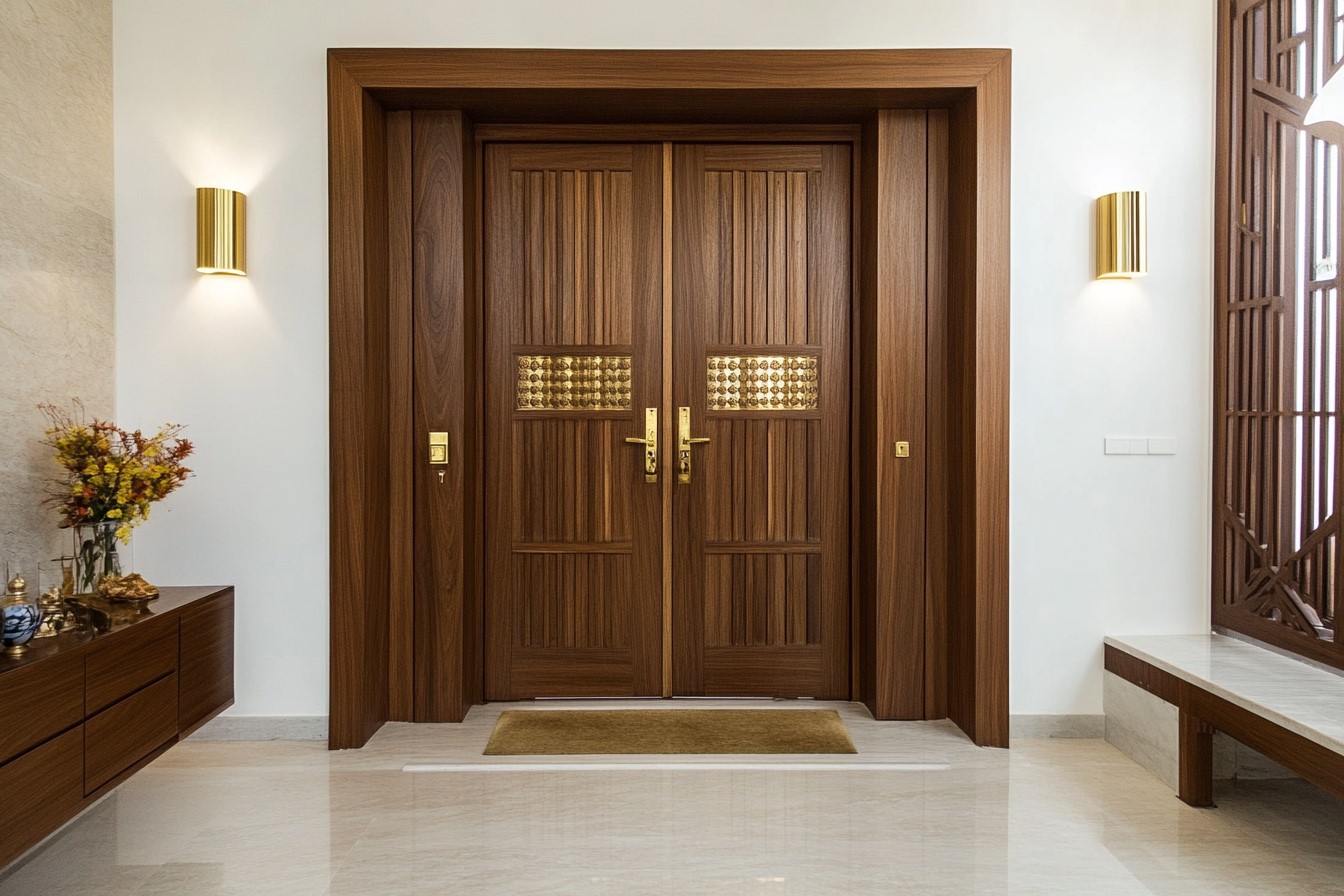 Mandir Double Door Design with Vertical Planks