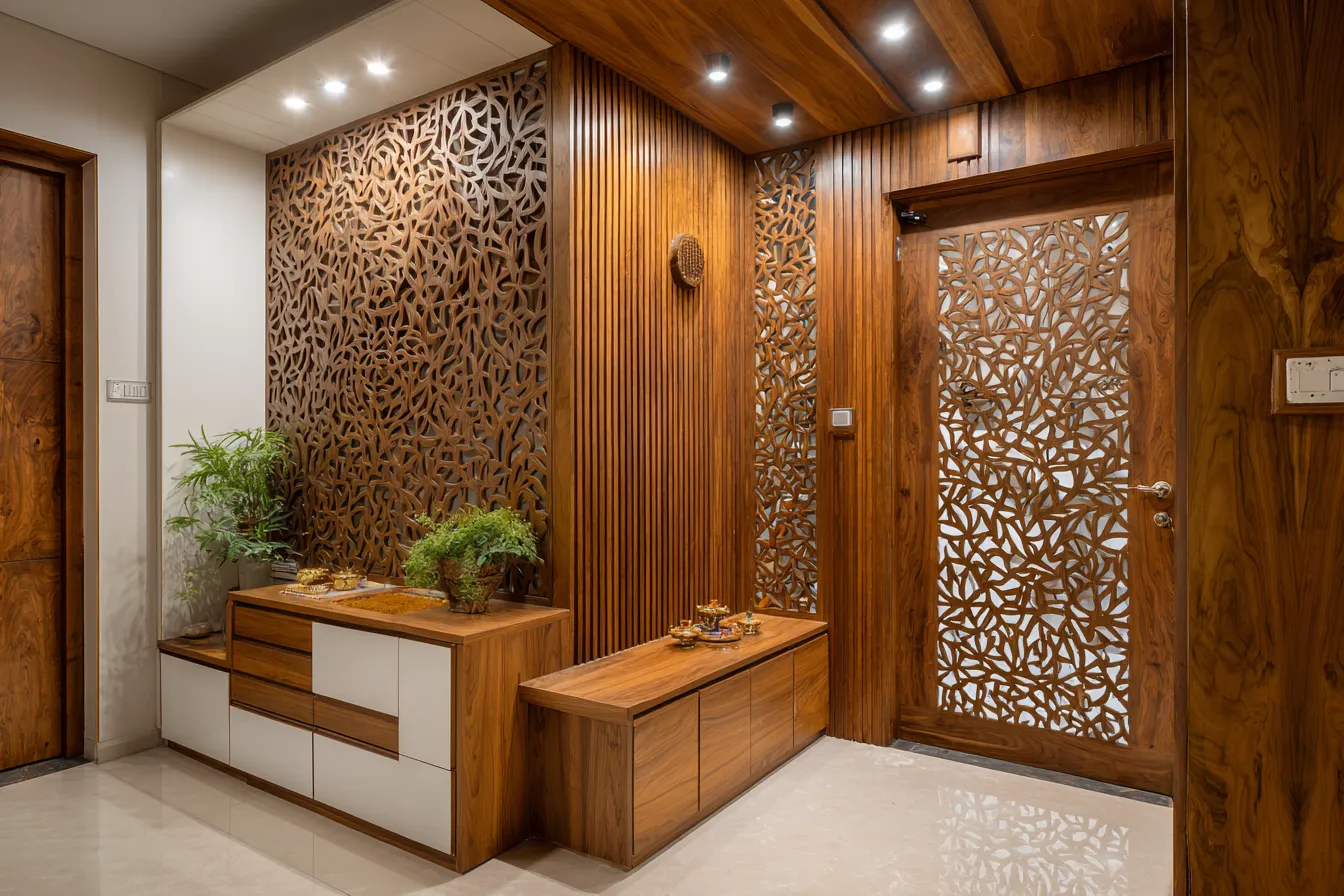 MDF and WPC CNC Pooja Room Door Design