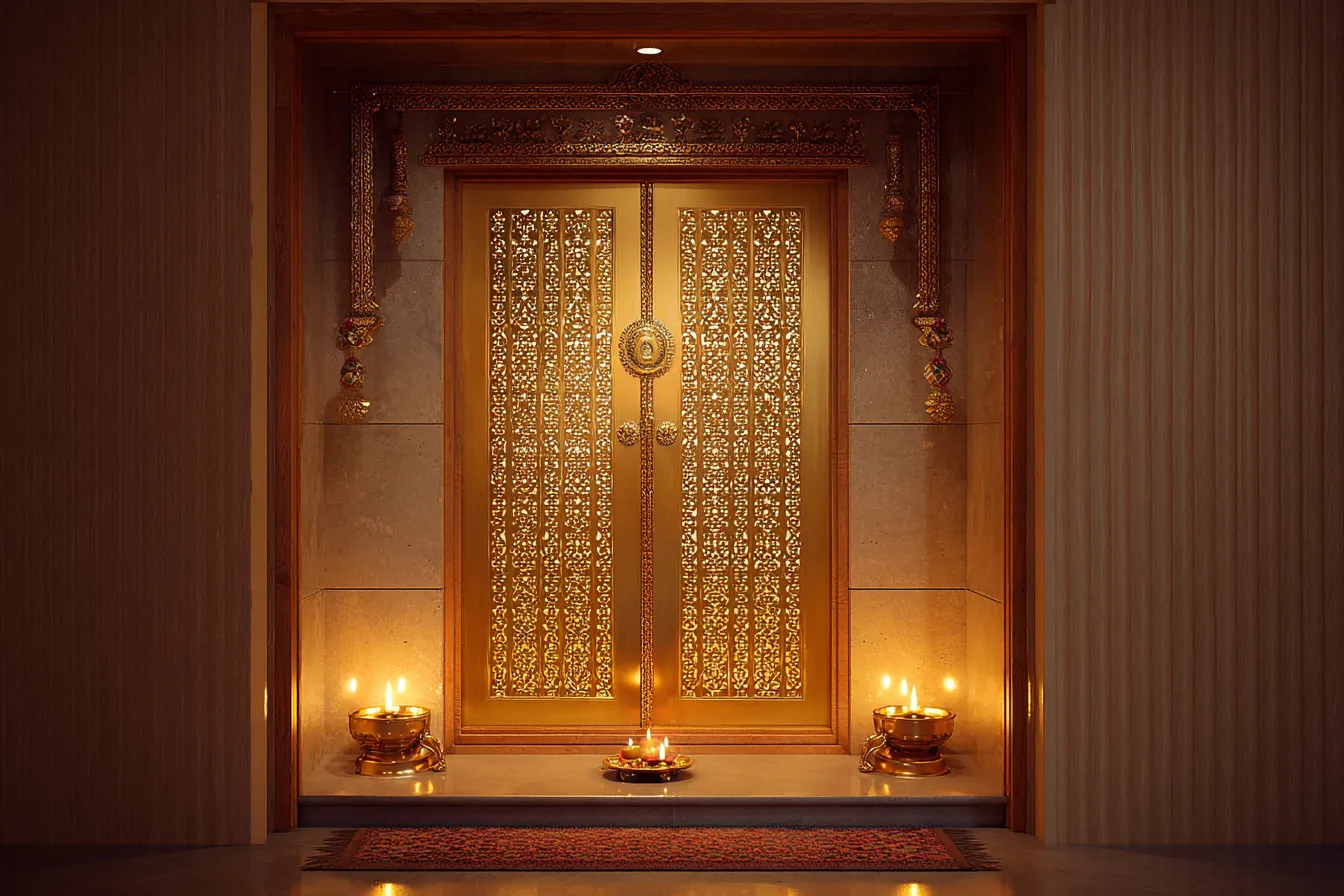 Metal Jaali Pooja Room Door Design