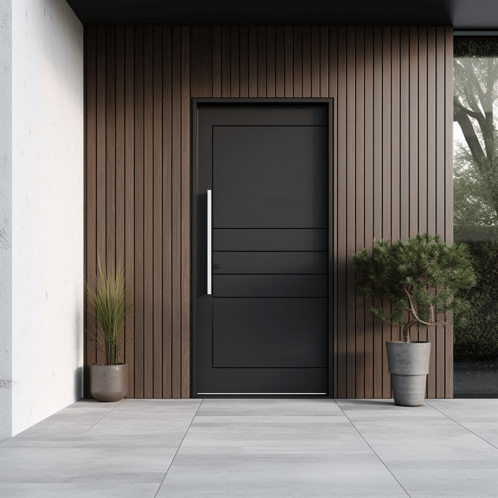 Minimal Black Teak Wood Main Door Design