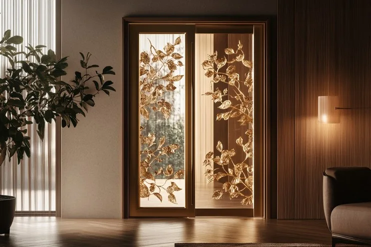 Mixed-Material Pooja Room Double Door Design with Wood and Metal
