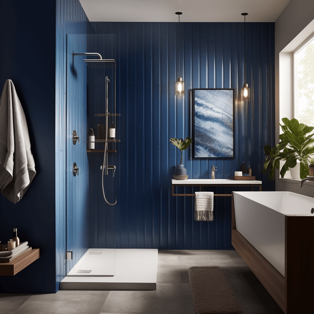 Navy Vertical Small Bathroom Wall Tile Design