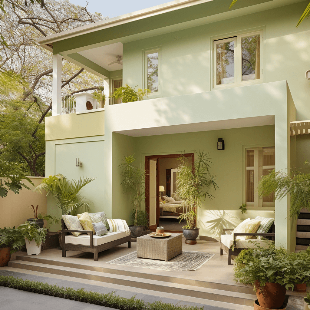 Simple Outside Colour Combination for Indian House: Cream and Soft Green