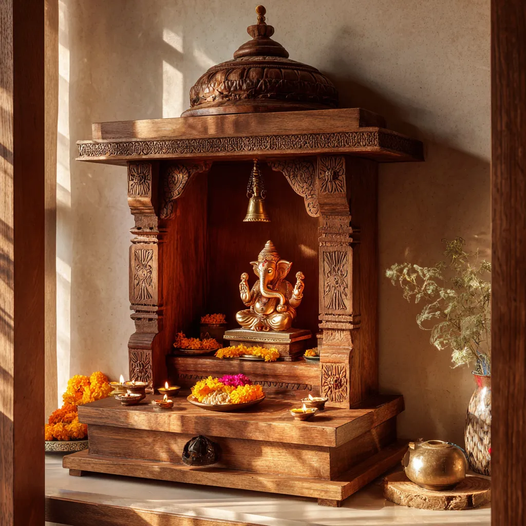 Simple Wooden Mandir Design for Home
