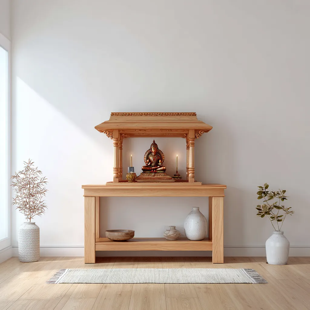 Simple Wooden Temple Design for Home