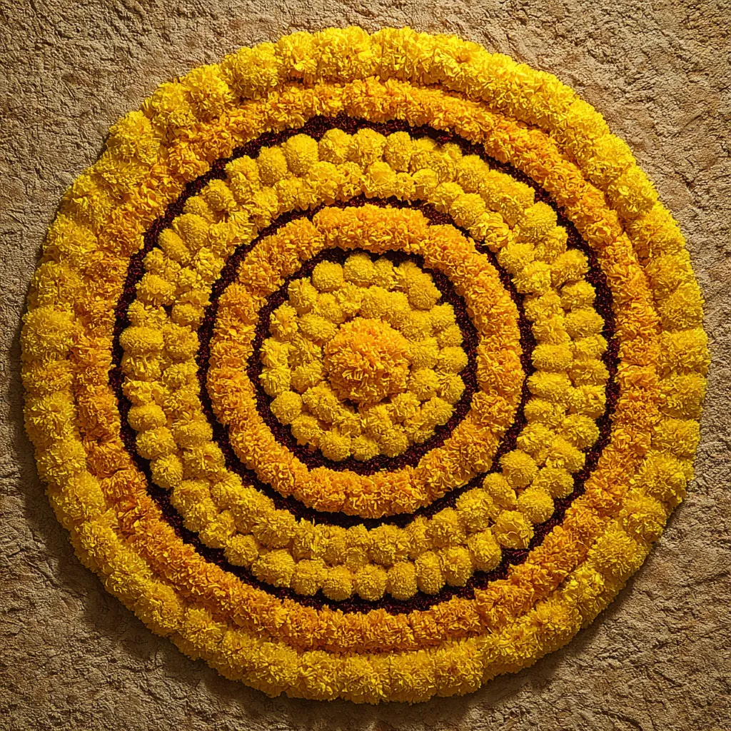 Single Flower Pookalam Design for Onam