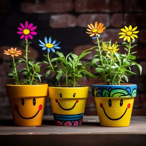 Smileys with Marker Designs - Flower Pot Decoration at Home
