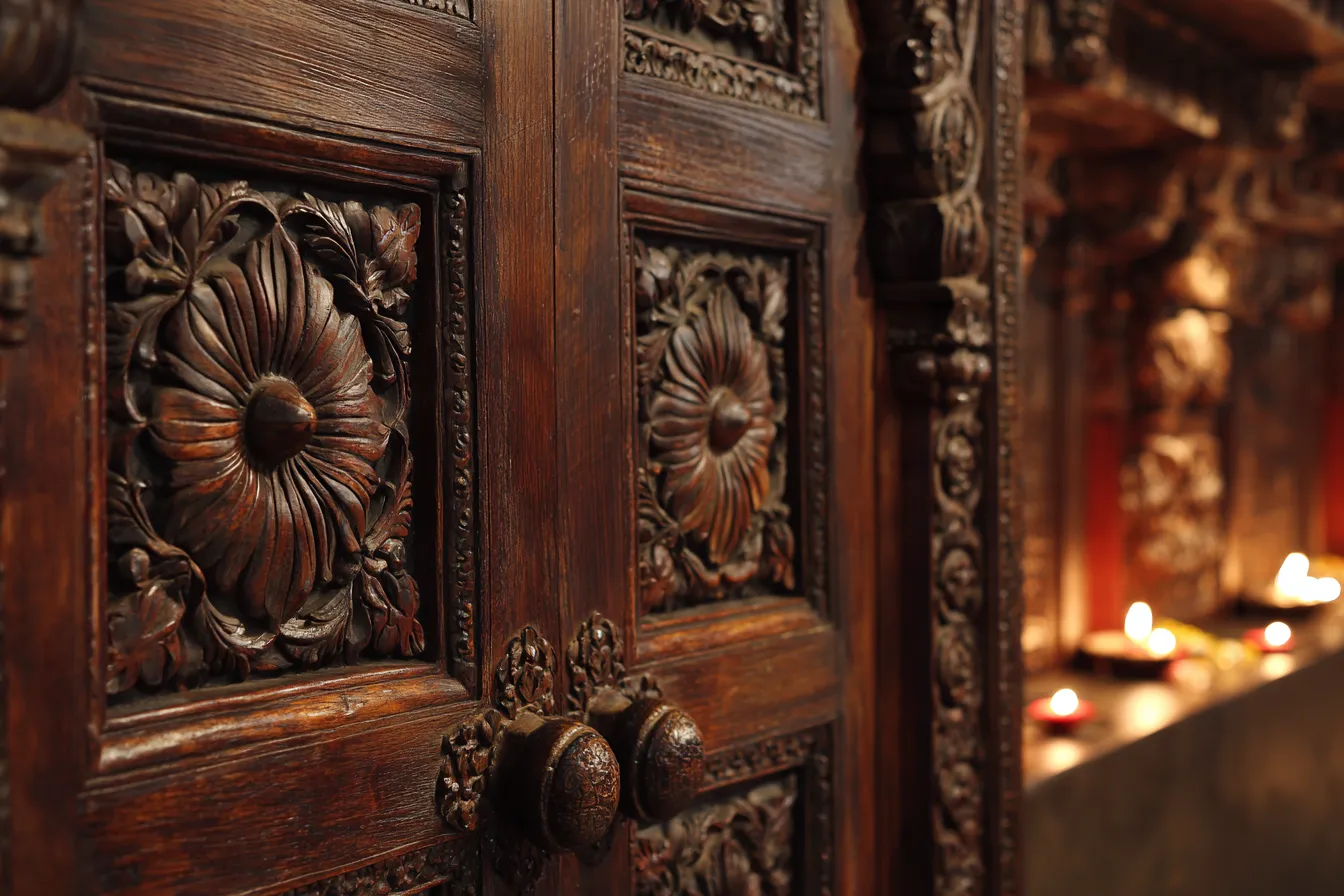 Solid Wood Pooja Room Door Design