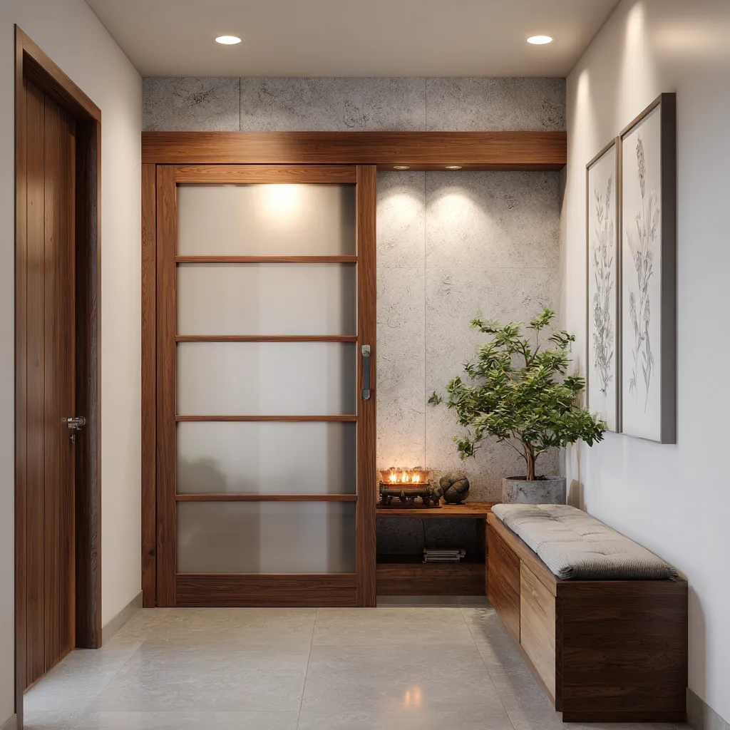 Space-Saving Sliding Pooja Room Door Design