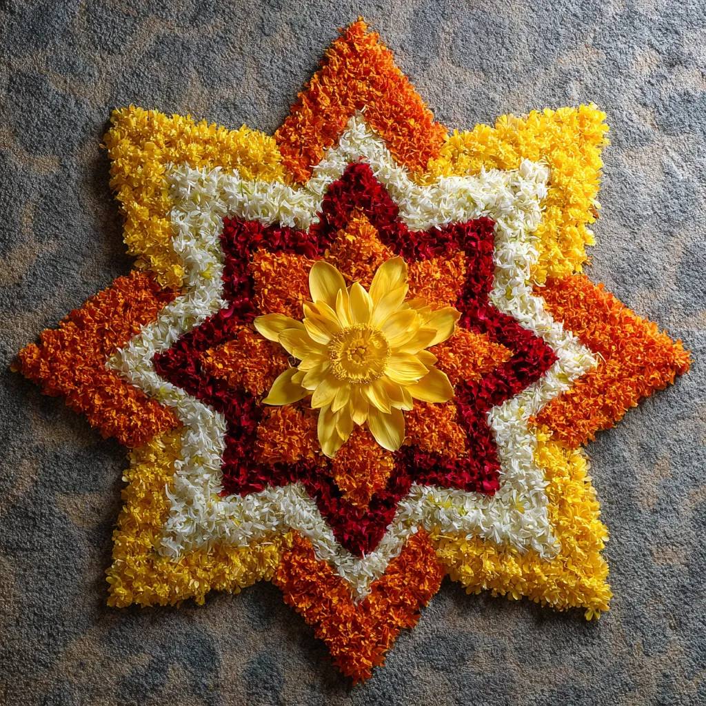 Star-Shaped Floral Pookalam Design for Onam