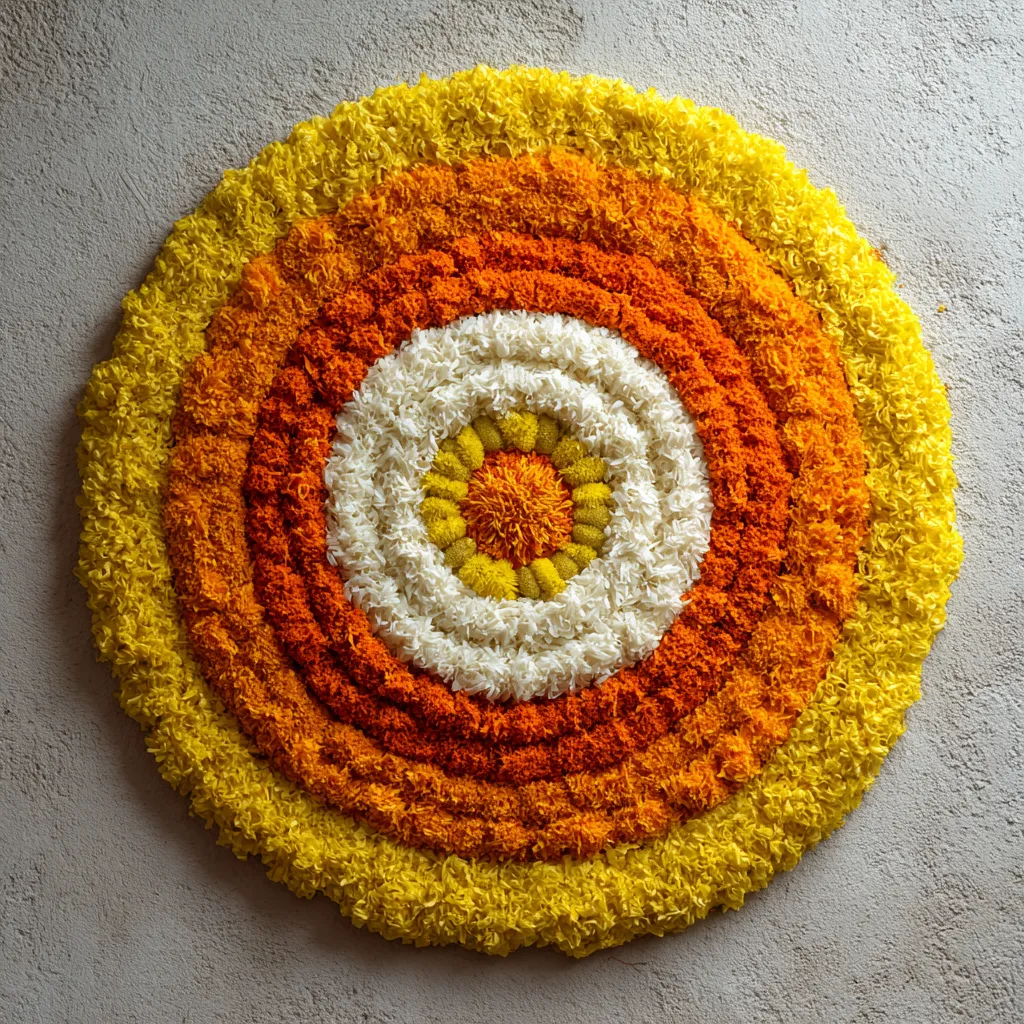 Three-Layer Flower Circle Pookalam Design for Onam