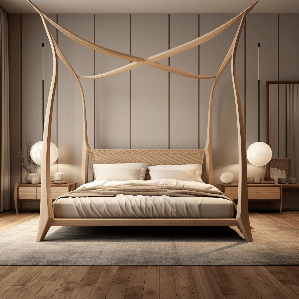 Unique Shaped Wooden Four-Poster Bed Design