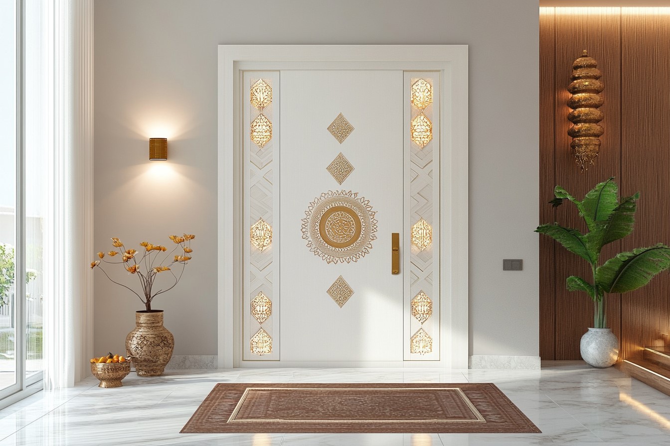 White Pooja Room Door Design in Modern Style