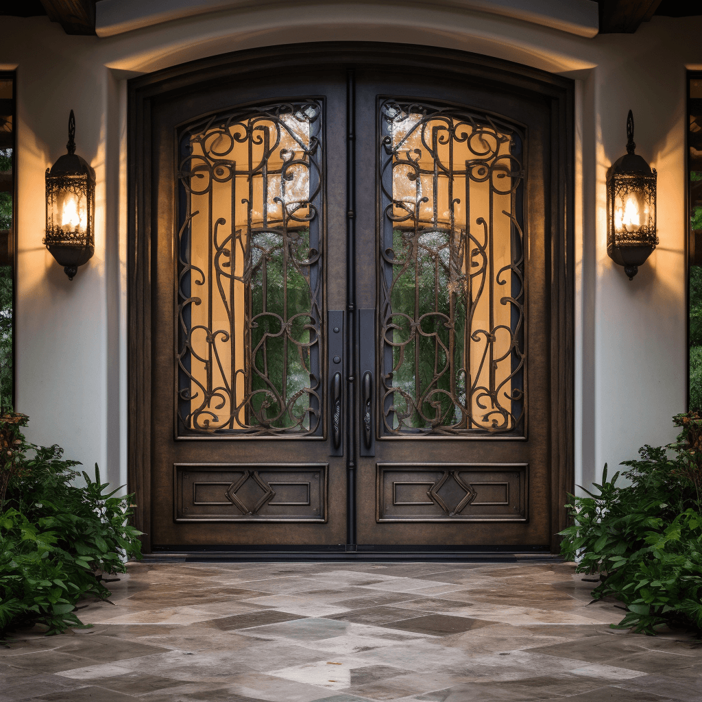 Wood and Iron Door Designs with Glass Inserts