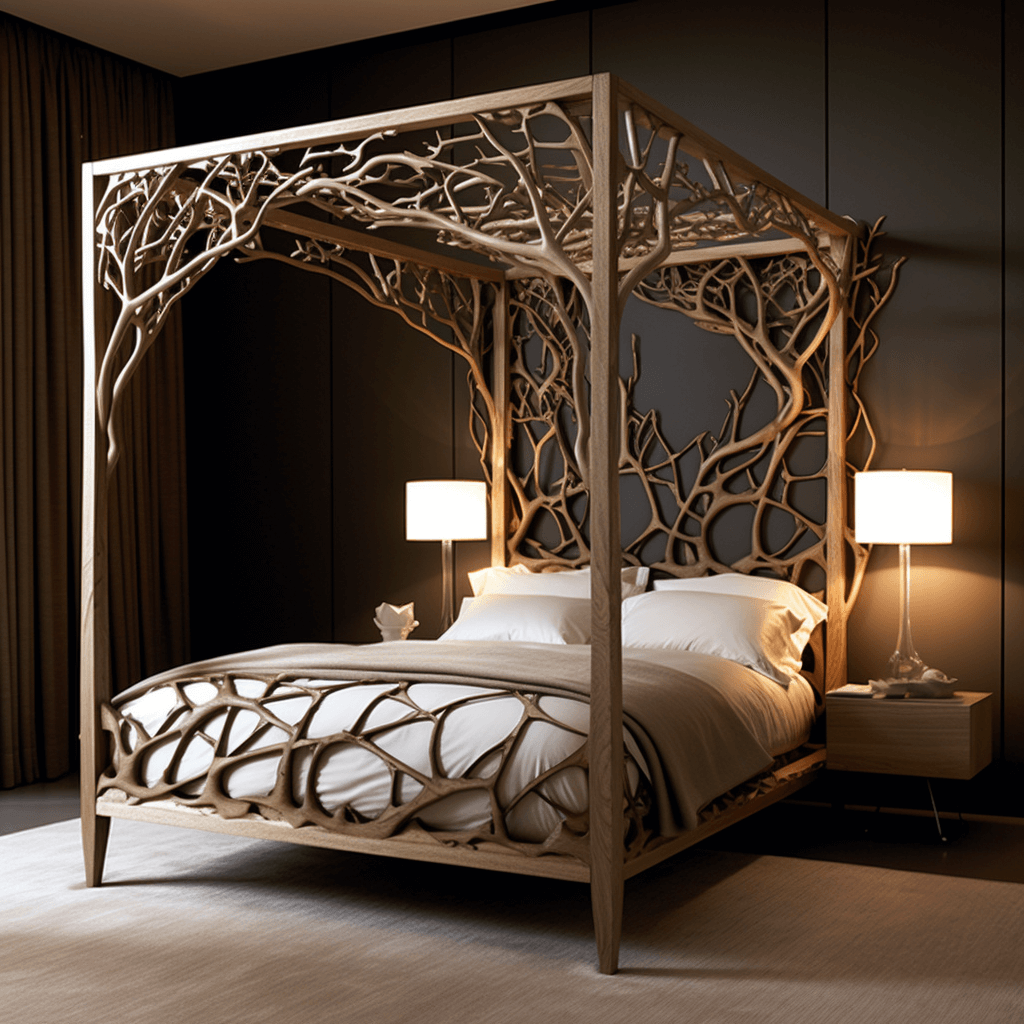 Wood Canopy Bed Design for Bedroom