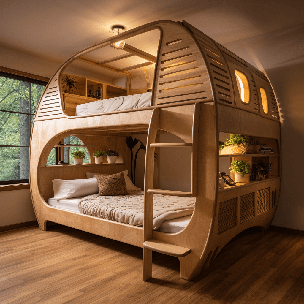 Wooden Bunk Bed Design for Kids' Bedroom