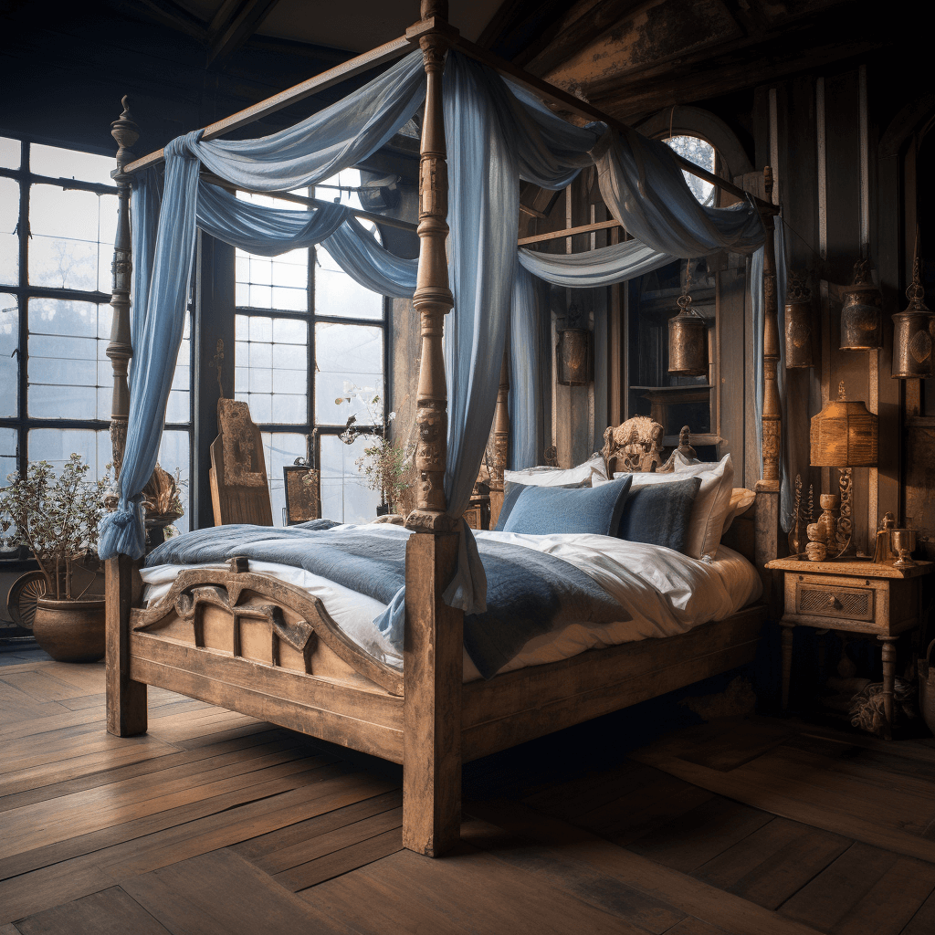 Wooden Four-Poster Bed Design for Couples