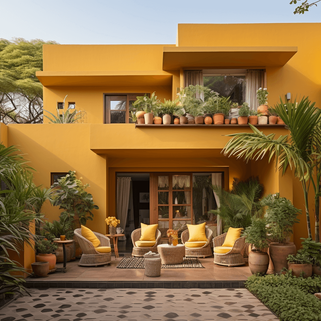 Yellow and Terracotta Outside Home Colour Combination