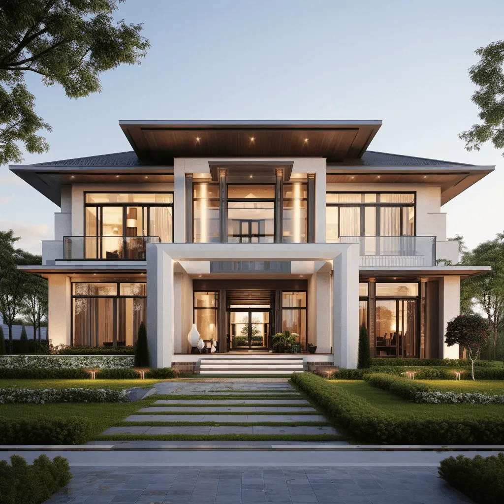 2 Floor House Front Design in Villa Style