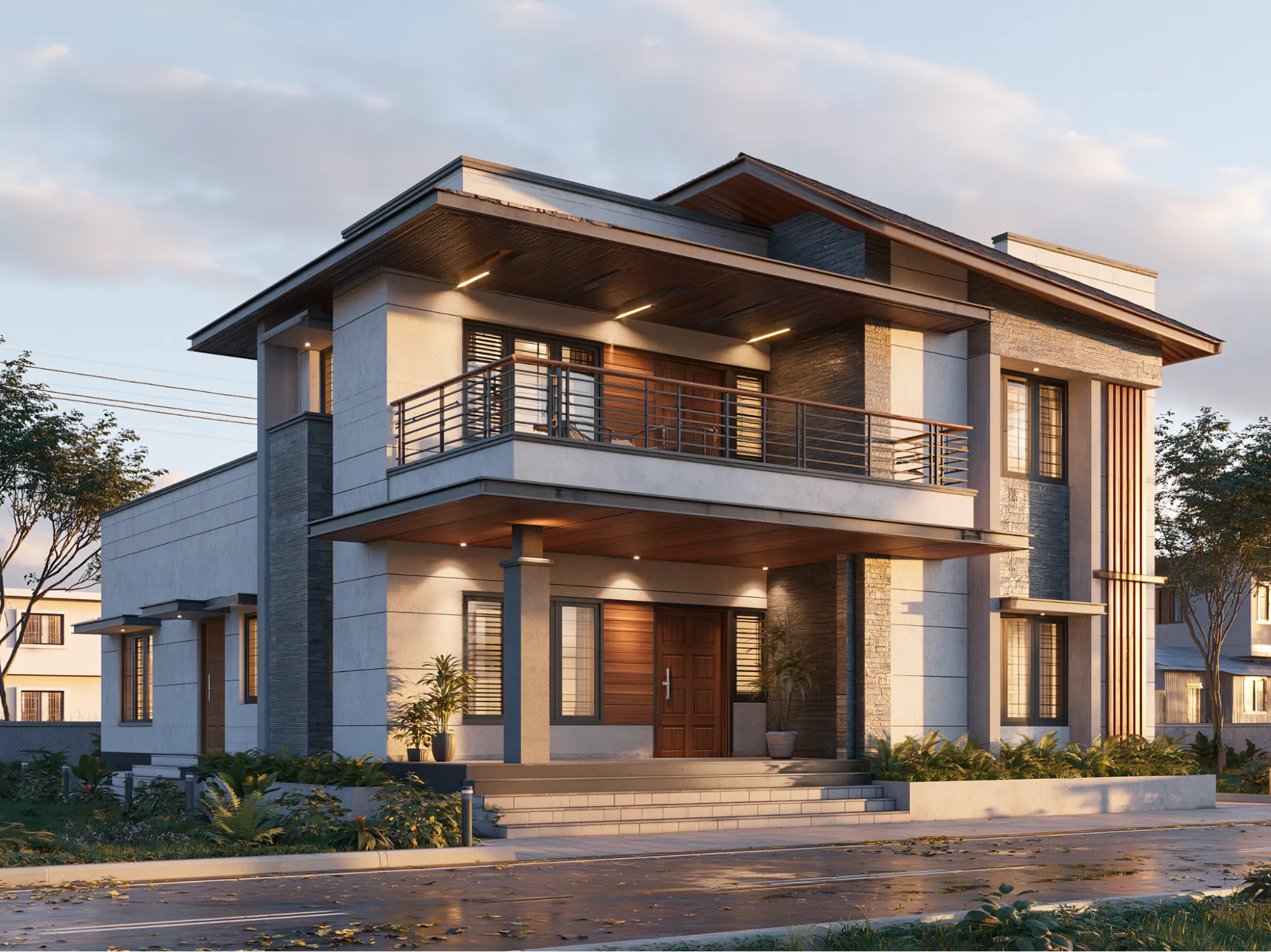 2-Floor House Front Design in Village Style