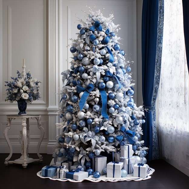 Blue and White Elegant Christmas Tree Decorating Ideas