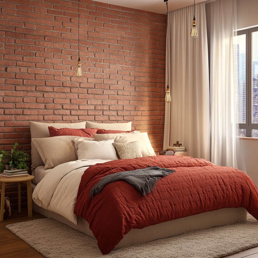 Bedroom Paint Decor Ideas: Brick Red with Cool White