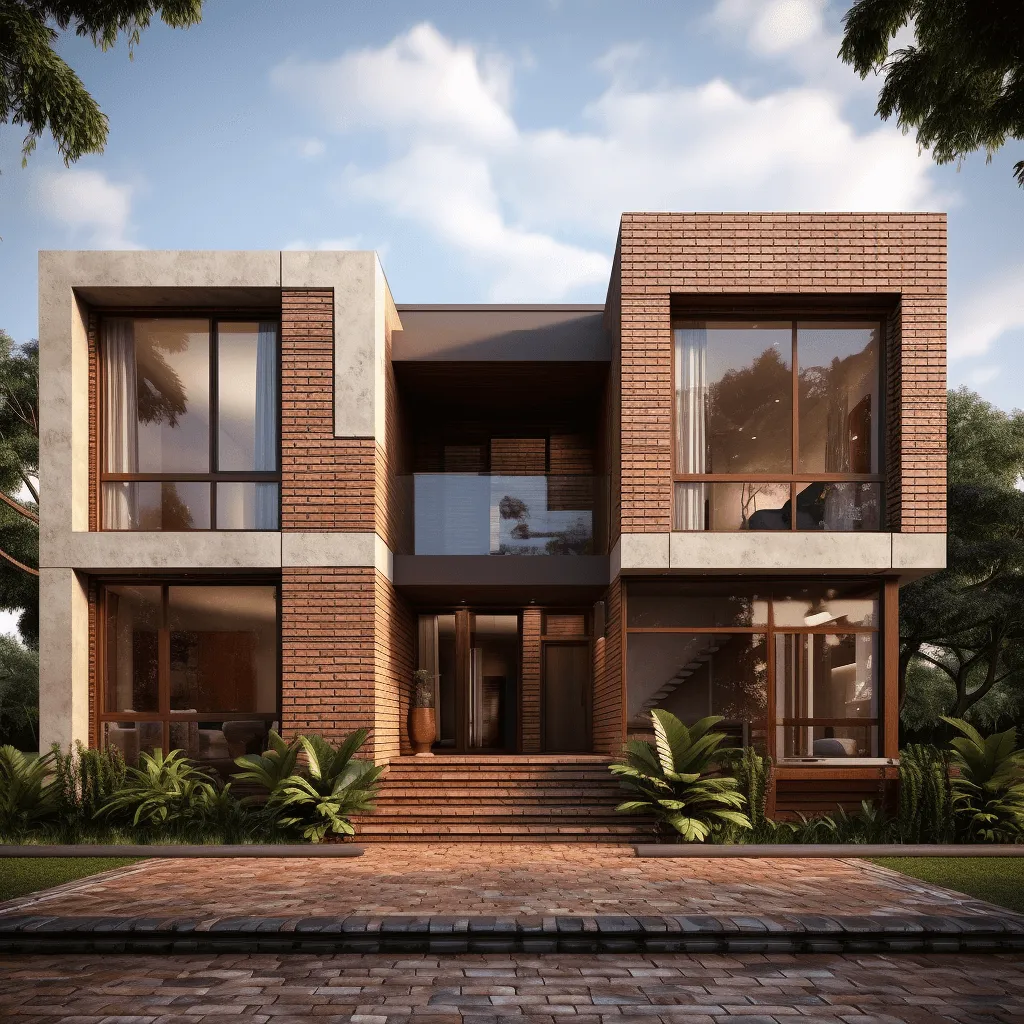 Brick-Style 2-Floor House Elevation Design
