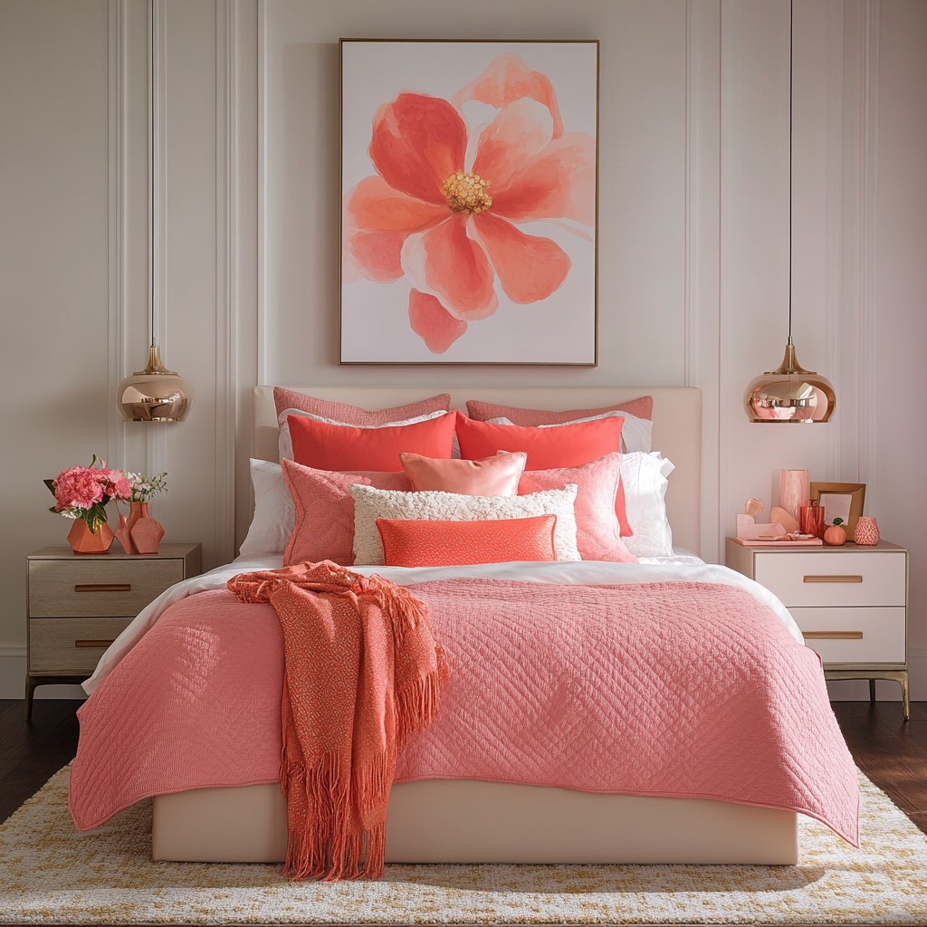 Bedroom Paint Decor Ideas: Bright Coral with Frost White