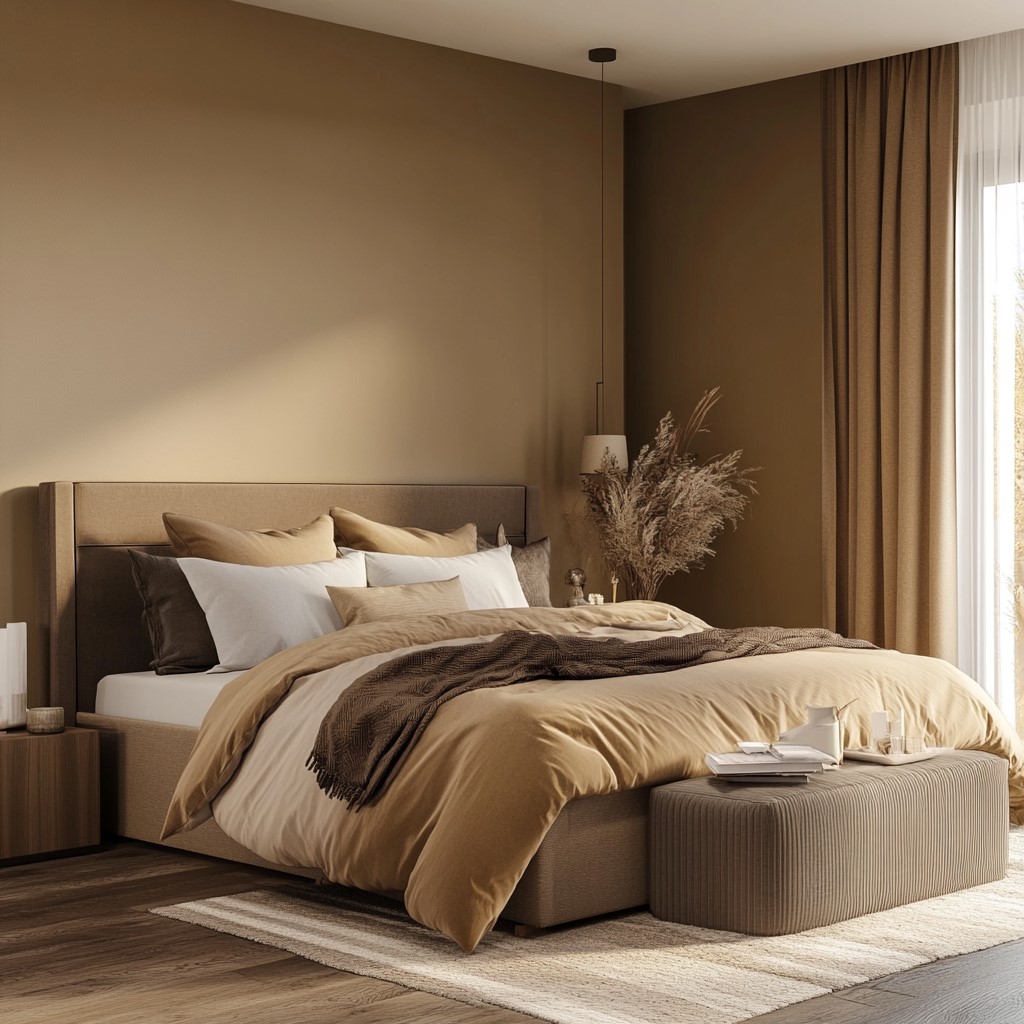 Bedroom Colour Design: Chestnut Brown and Golden Beige