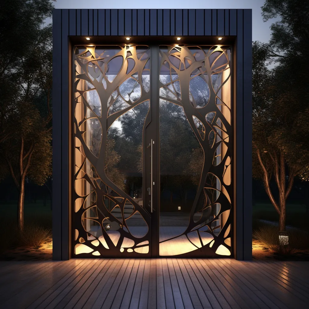 Collapsible Steel Main Door Design with Sliding Metal Grill Panels