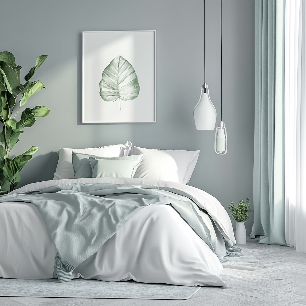 Cool Mint with Pale Grey- Bedroom Colours