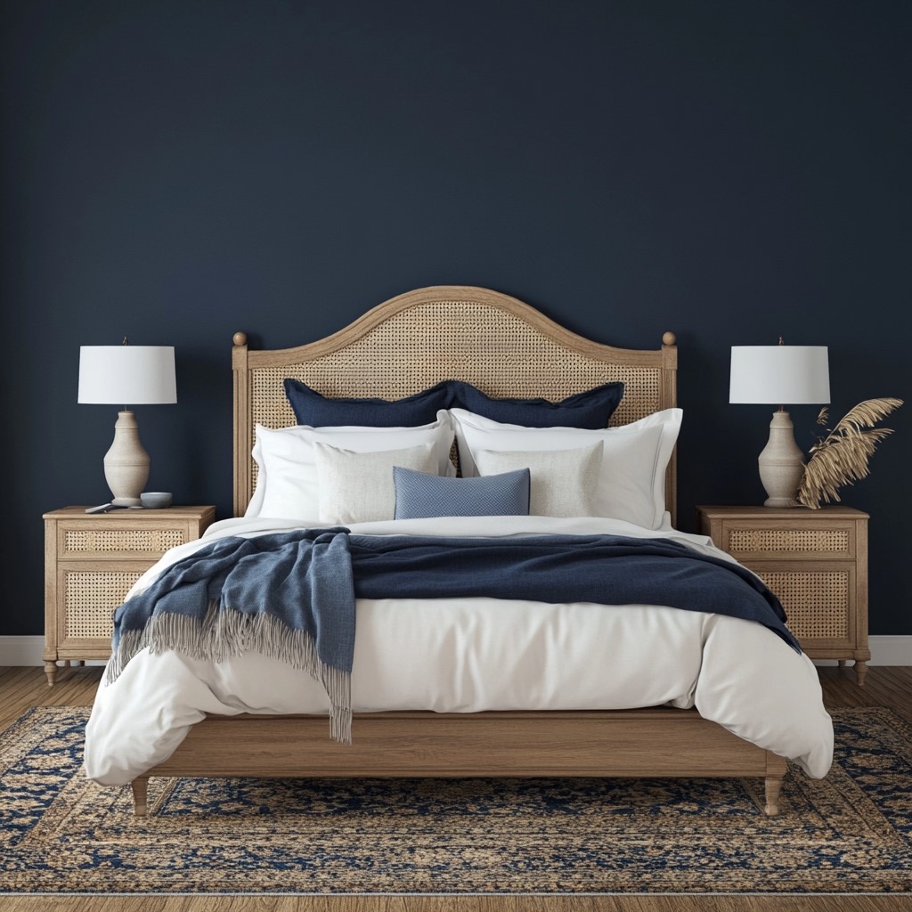 Colour Schemes for Bedrooms: Deep Navy with Light Tan