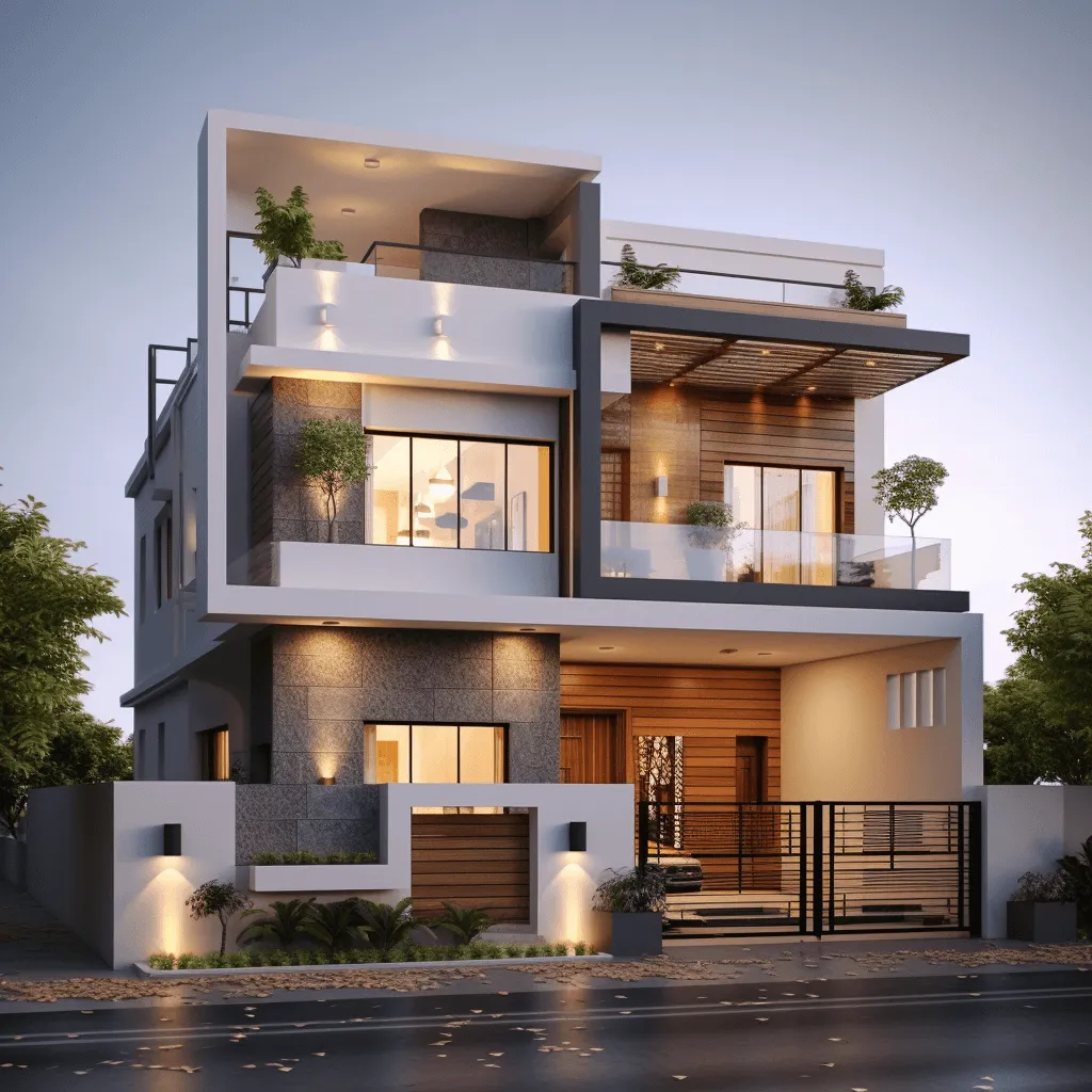 Double Floor Elevation for East-Facing House