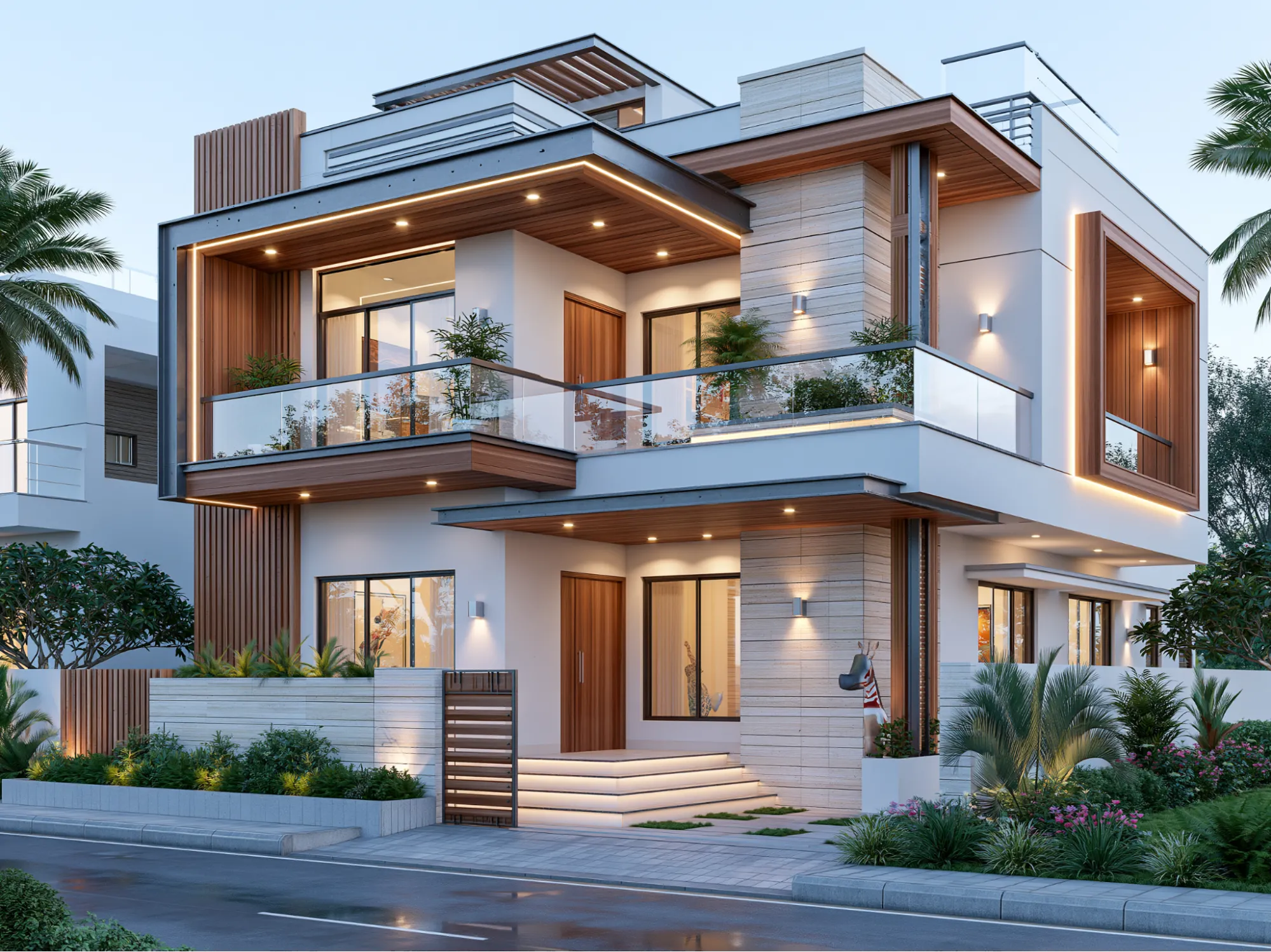 Double Floor Front Elevation Design with Balcony
