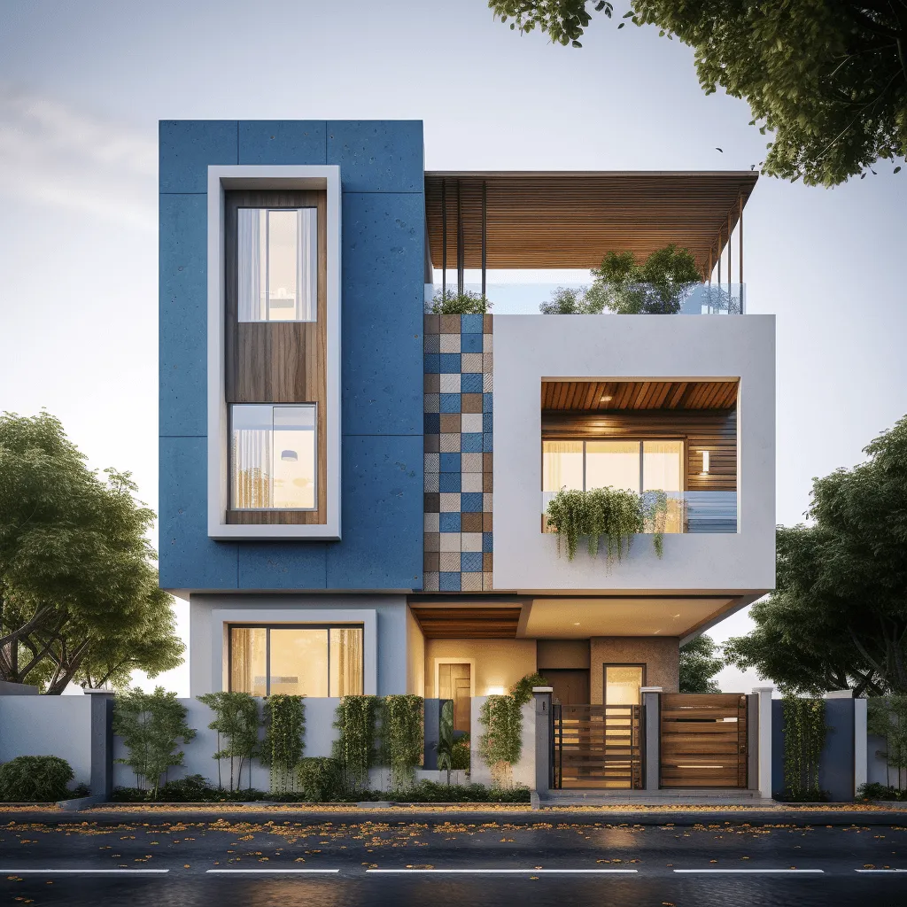Double Floor Front Elevation Design with Colour Combination