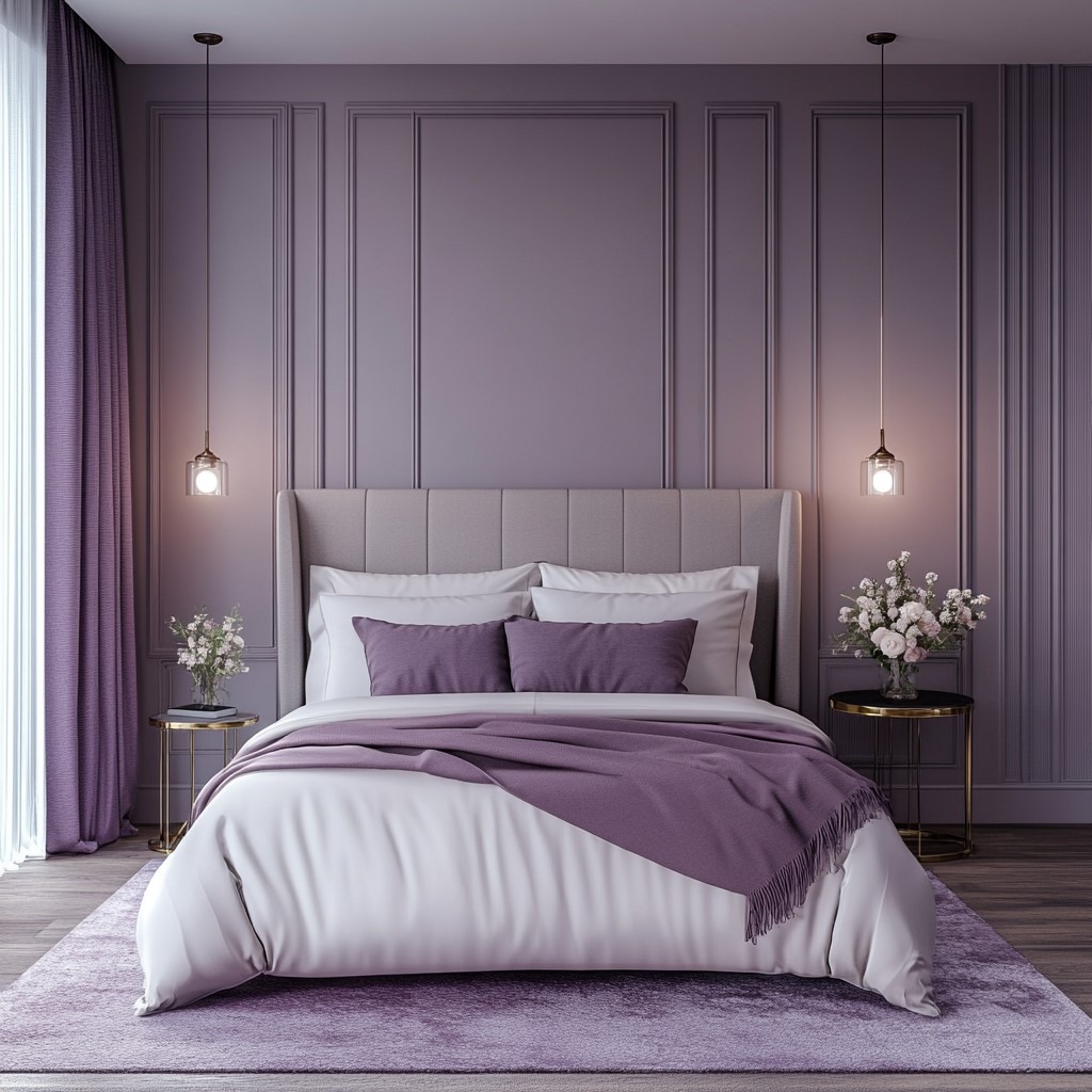 Paint Designs for Bedroom: Dusty Purple and Pale White