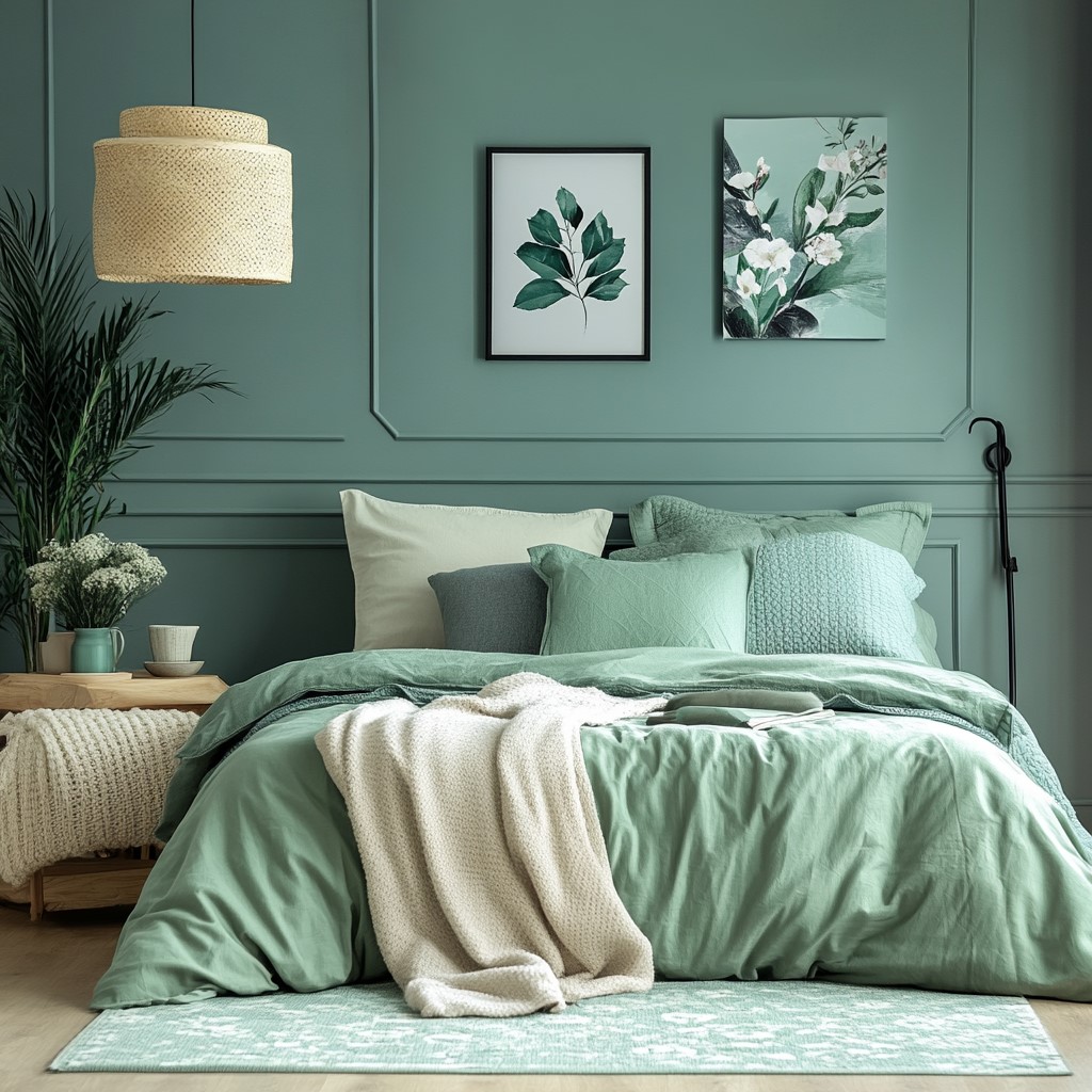 Interior Colours for Bedroom: Earthy Sage Green with Turquoise Tones