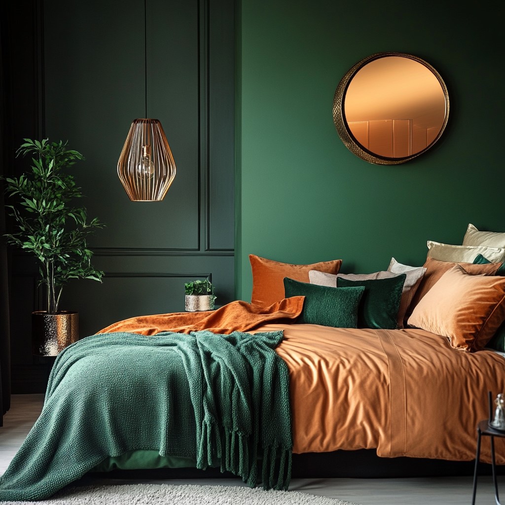 Normal Bedroom Colour: Forest Green and Warm Ochre