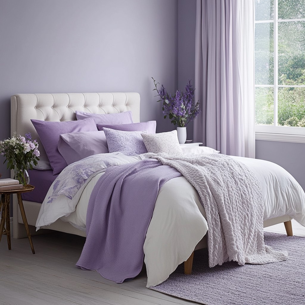 Paint Shades for Bedroom: Heather Purple and Misty White