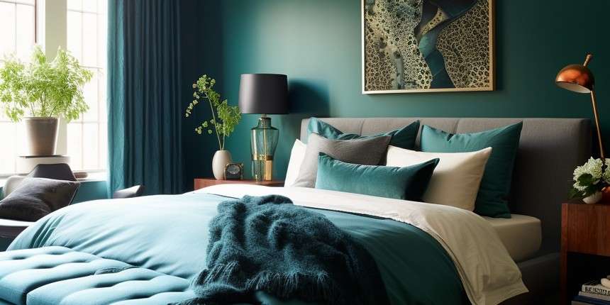 Deep Blue-green Bedroom Wall Colour Ideas