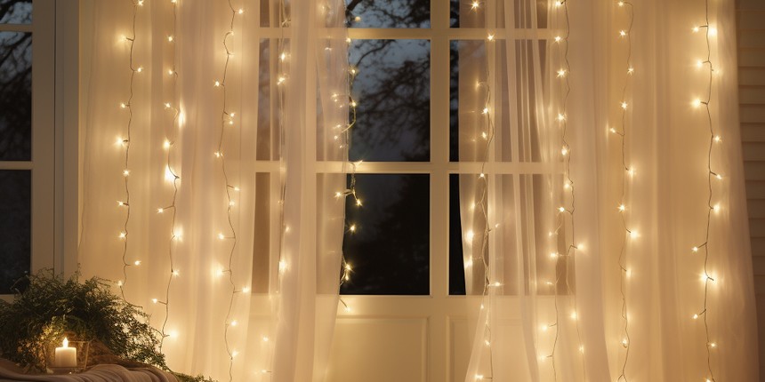 Light Up the Curtains christmas light design outside