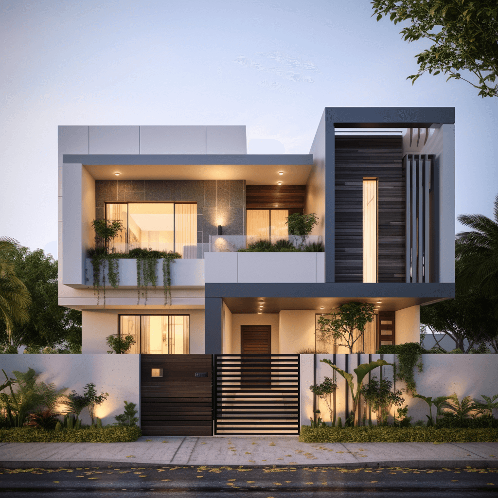 Low cost front Elevation Designs Double floor for Houses