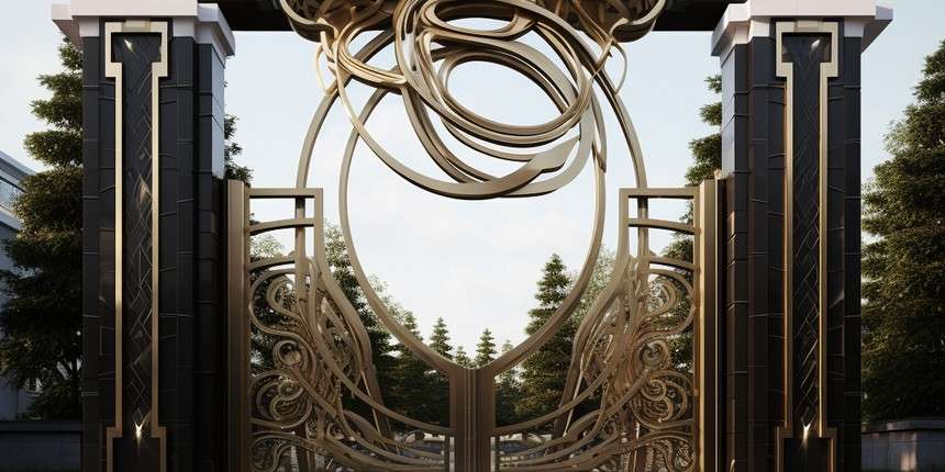 Main Gate Design with Golden Elements modern front gate design