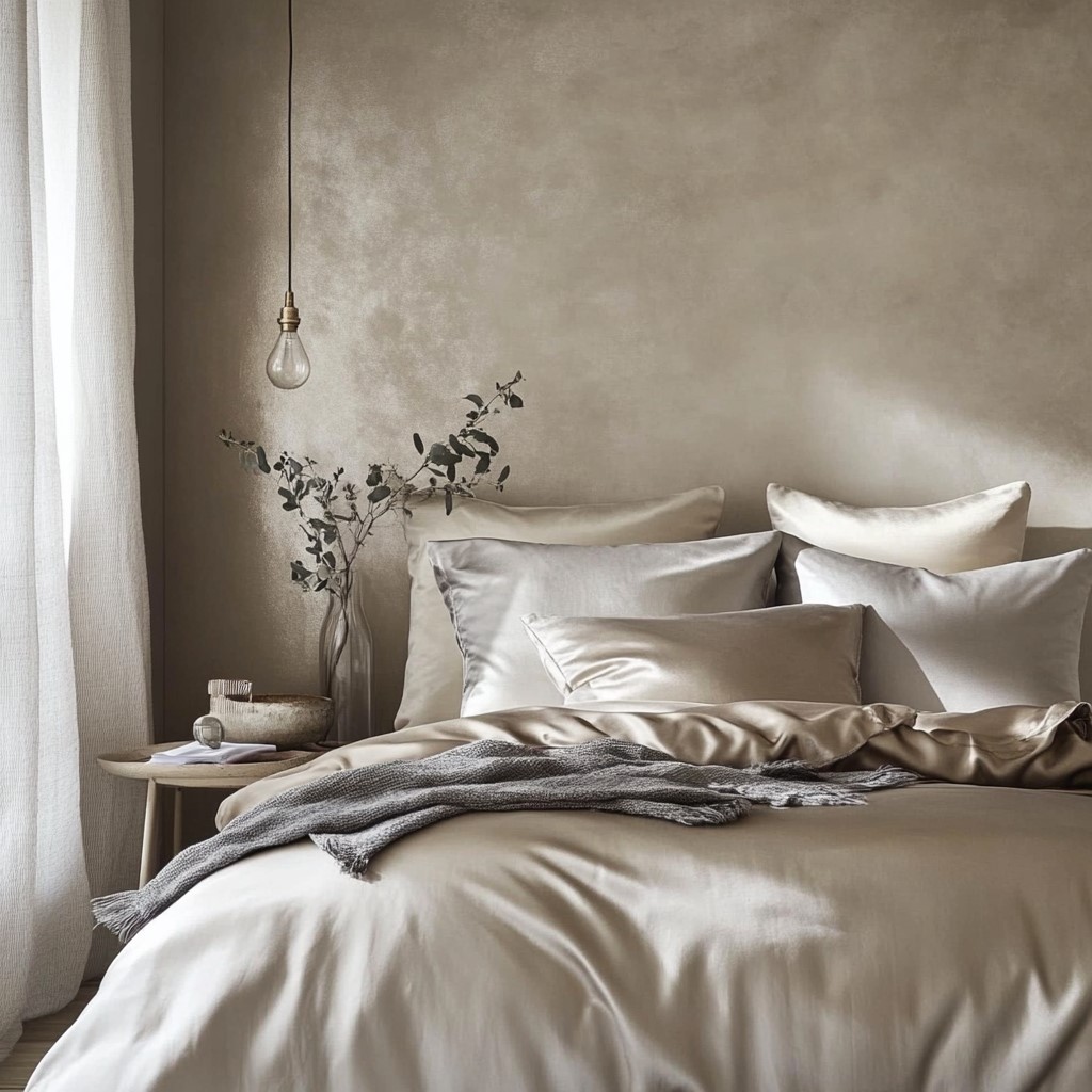 Colour for Bedroom Walls: Metallic Grey And Champagne Beige