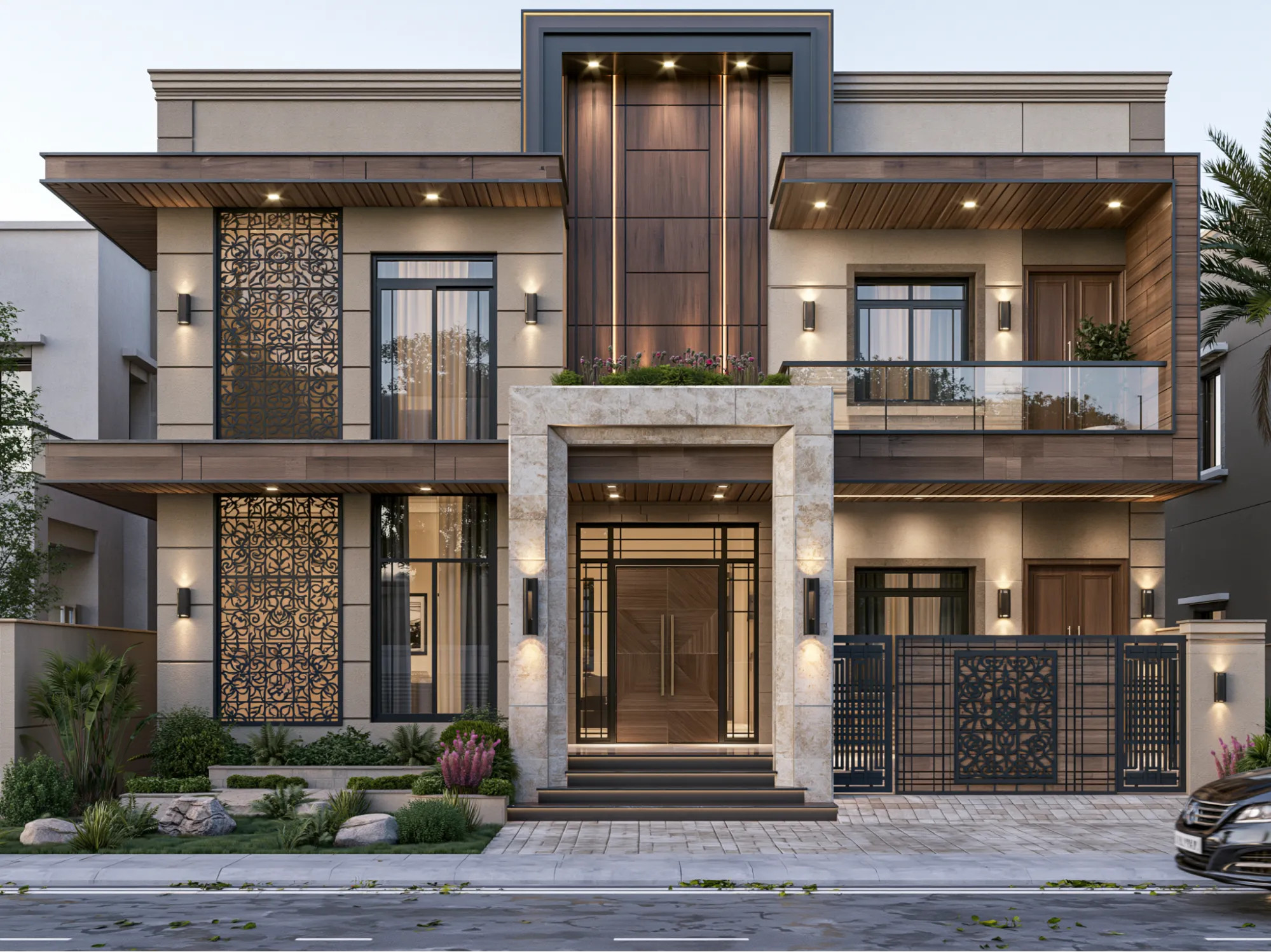 Modern 2nd Floor House Front Design in Simple Indian-style