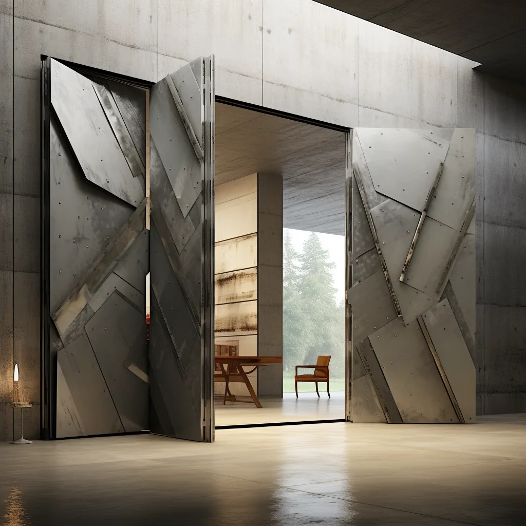 Modern Collapsible Steel Front Door Design Featuring Foldable Metal Panels