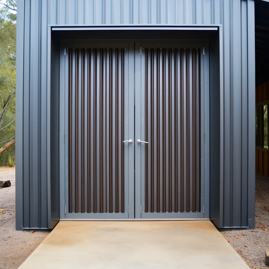 Modern Corrugated Steel Door Design Featuring Strong Metal Construction
